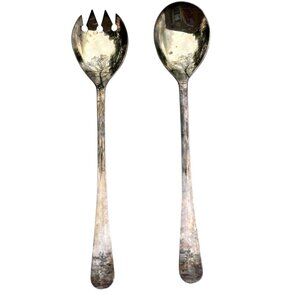 Vintage Silverplated Salad Serving Spoon & Fork Set